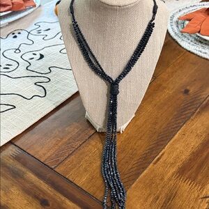 Elegant Blue Beaded Lariat Necklace